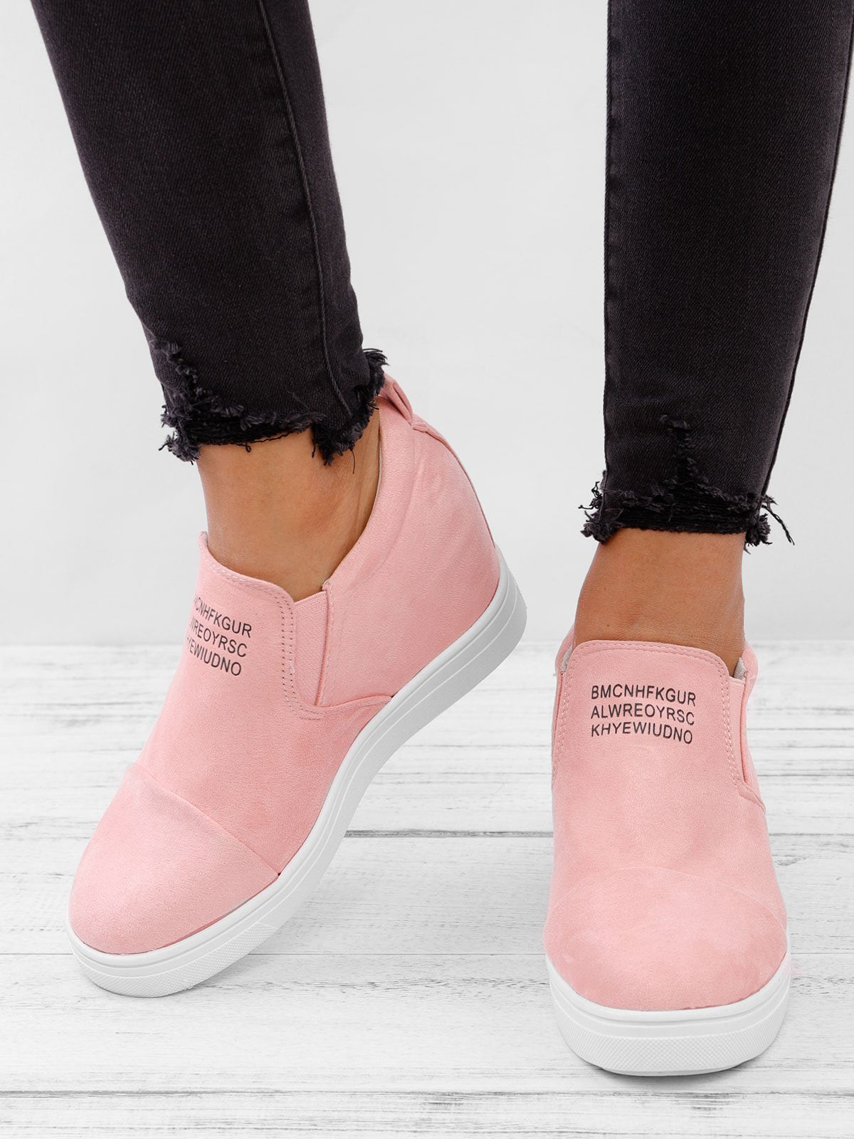 flowersverse Women Faux Suede Wedge heel Sneakers Slip on Breathable Shoes