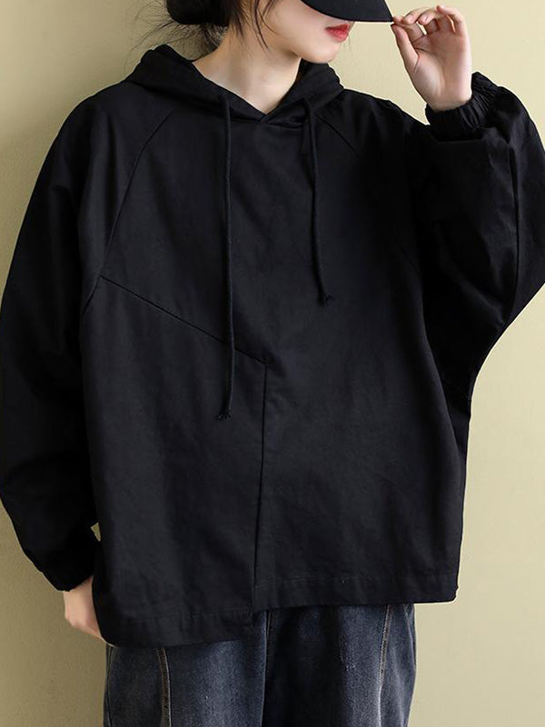 flowersverse Artistic Retro Solid Color Split-Joint Hooded Long Sleeves Hoodies