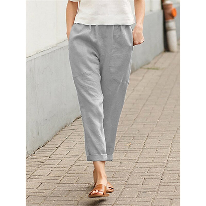 flowersverse Women's Plus Size Loungewear Pants Pure Color Simple Casual Comfort Home Daily Vacation Polyester Breathable Pant Pocket Spring Summer Black White
