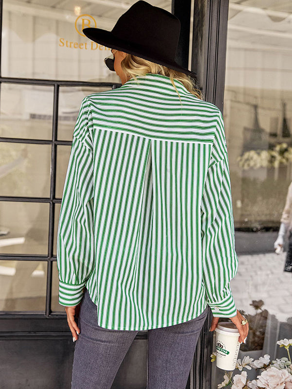 flowersverse Casual Loose Striped V-Neck T-Shirt