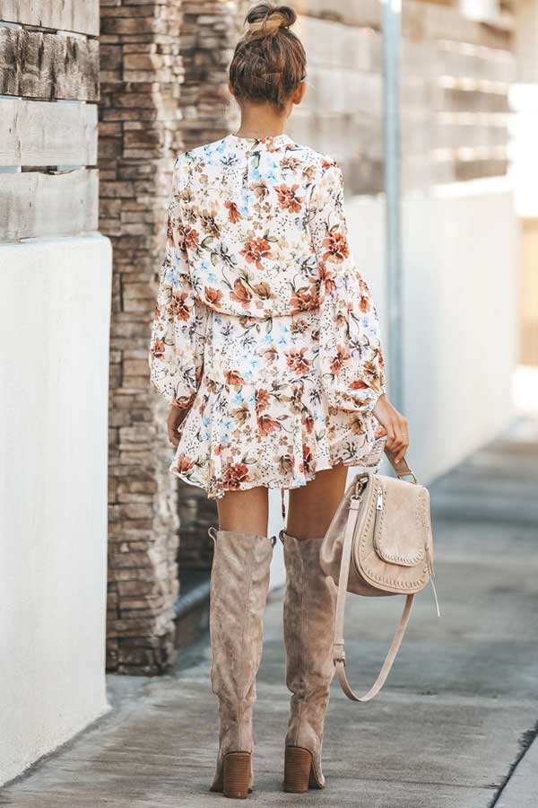 flowersverse Fashion Floral Print Shirt Dress