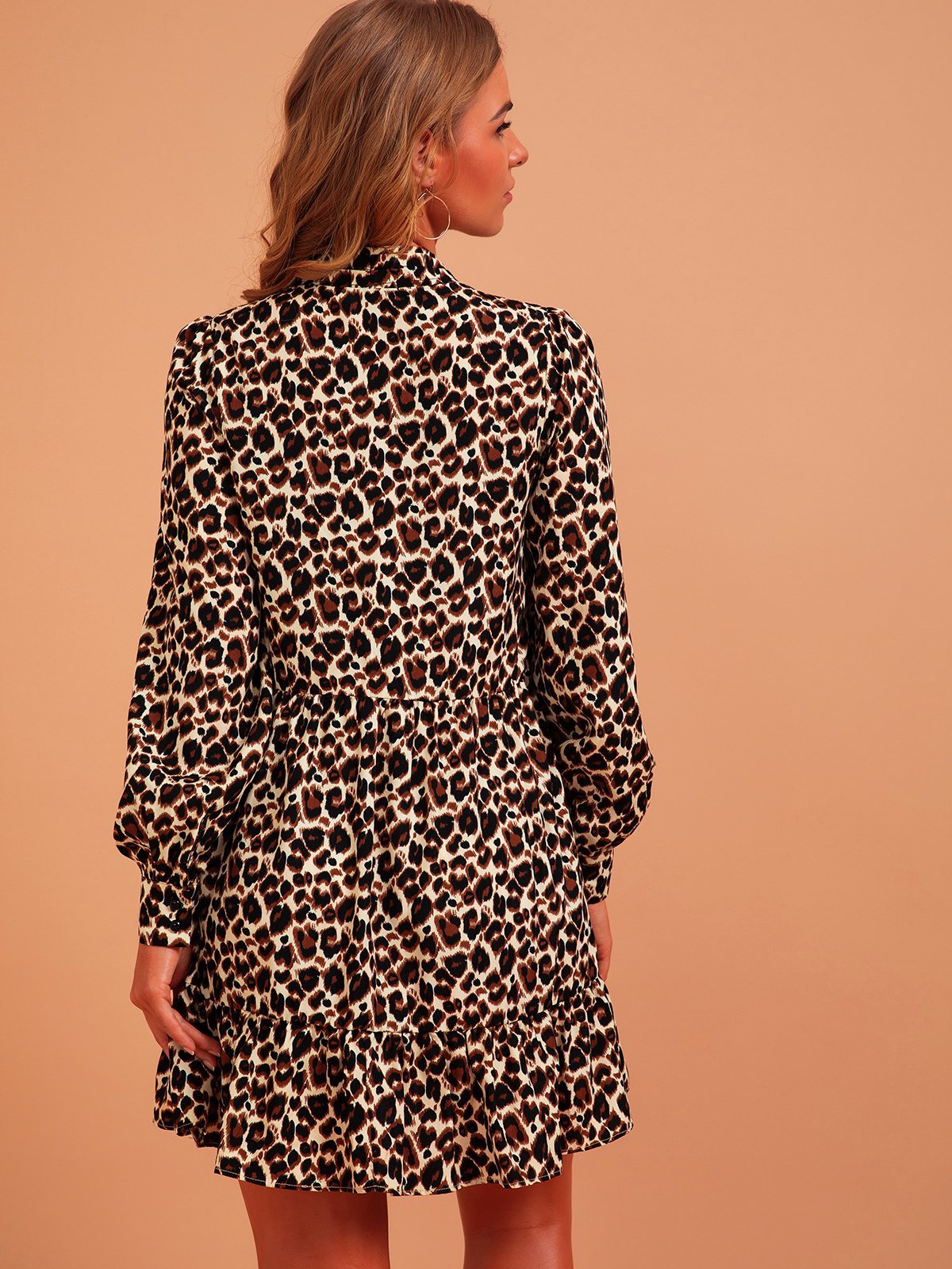 flowersverse Leopard A-Line Casual V Neck Leopard Women Dress