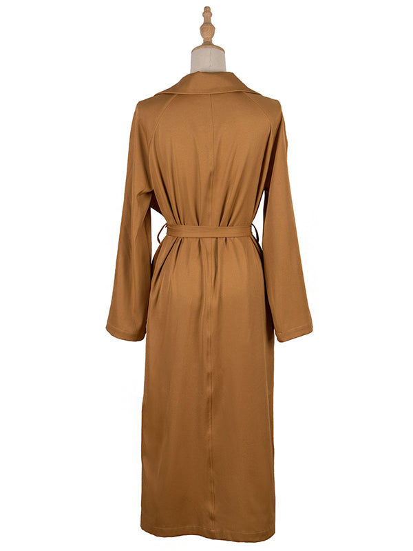 flowersverse Casual Lace-Up Solid Lapel Collar Coat