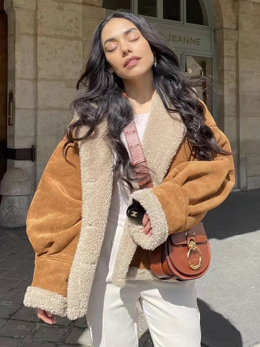 flowersverse Casual Loose Buckle Lapel Collar Coat