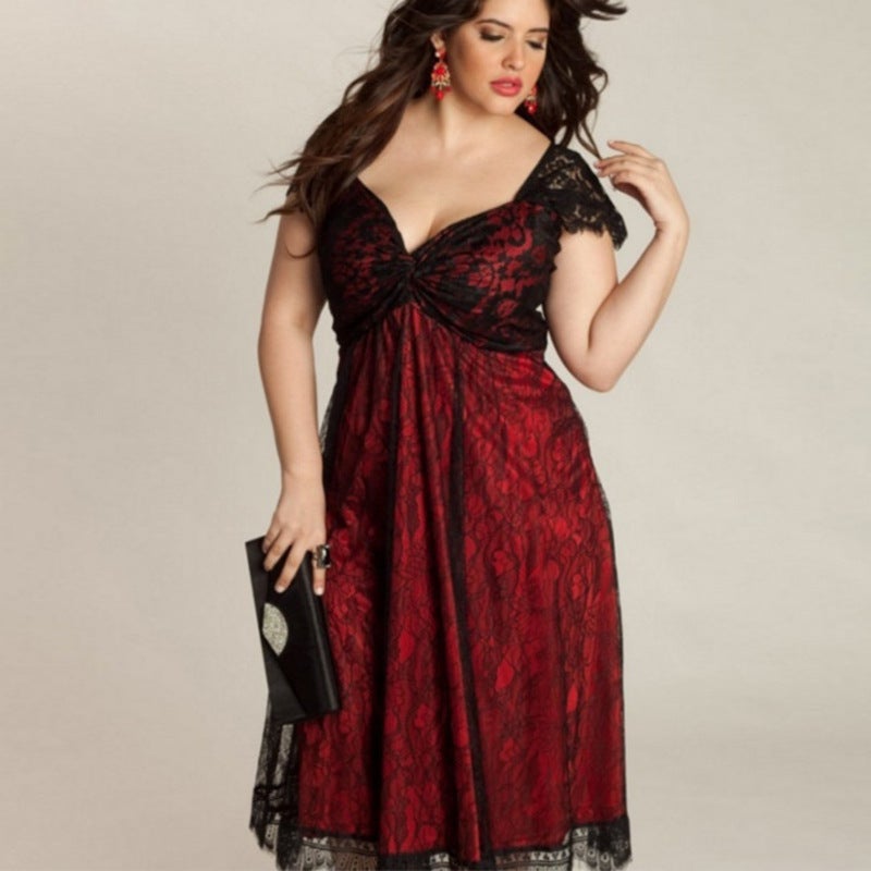 flowersverse Large Lace V-Neck Gothic Dress