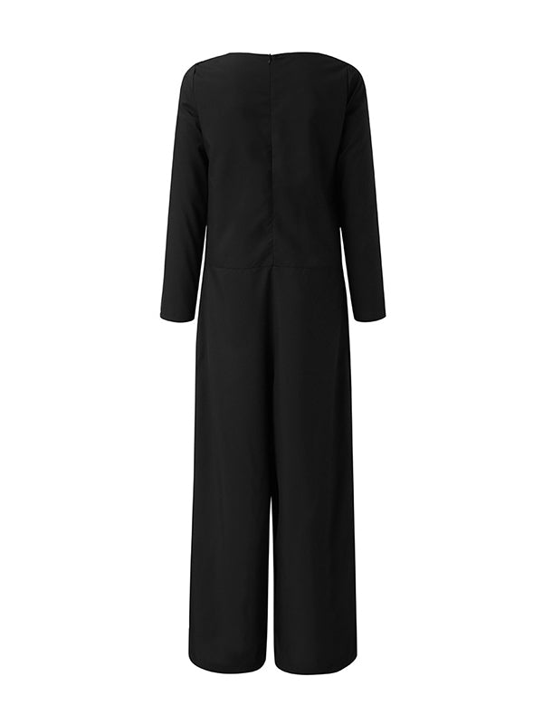 flowersverse Casual 6 Colors Boat Neck Long Sleeves Jumpsuits