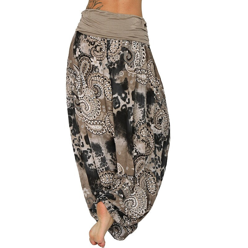 flowersverse Women‘s Yoga Harem Pants Quick Dry Yoga Gym Workout Pilates Pants Bloomers Bottoms Boho Green / Black Army Green Khaki Plus Size Sports Activewear Loose / Athletic / Casual / Athleisure