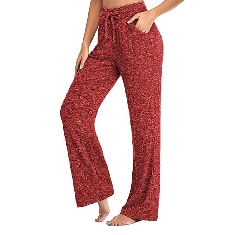 flowersverse Women's Plus Size Loungewear Pants Pure Color Simple Casual Comfort Home Daily Vacation Polyester Breathable Pant Pocket Elastic Waist Summer Spring Black Red