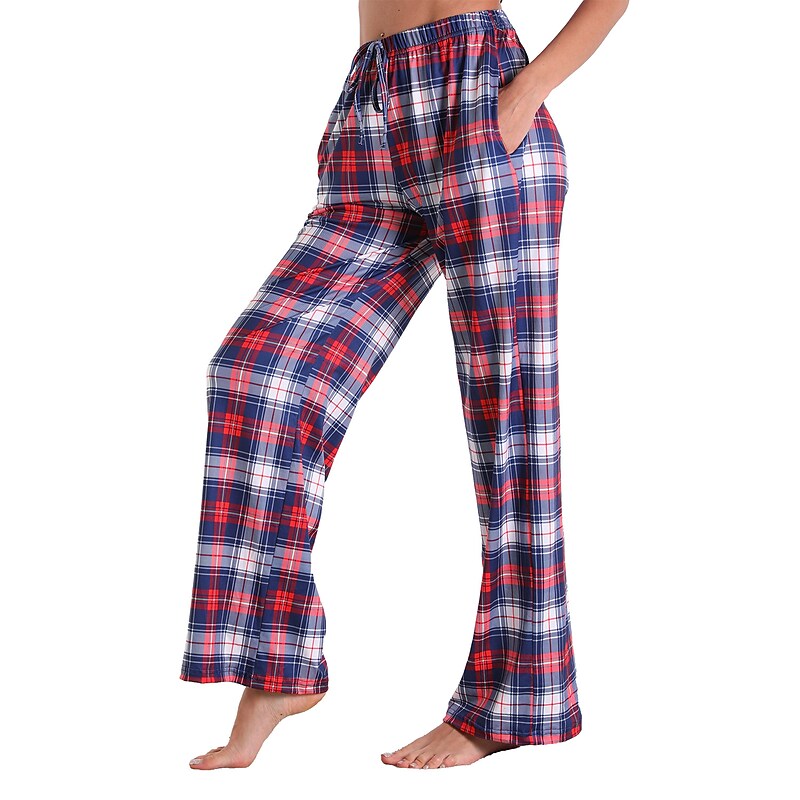 flowersverse Women's Christmas Pjs Women's Plus Size Pajamas Bottom 1 PCS Grid / Plaid Fashion Comfort Sport Home Party Club Bamboo Gift Long Pant Basic Print Pocket Spring Summer Light Pink White