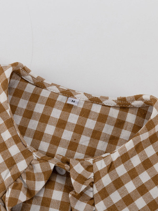 flowersverse Plaid Long Sleeves Loose Peter Pan Collar Blouses&Shirts Tops