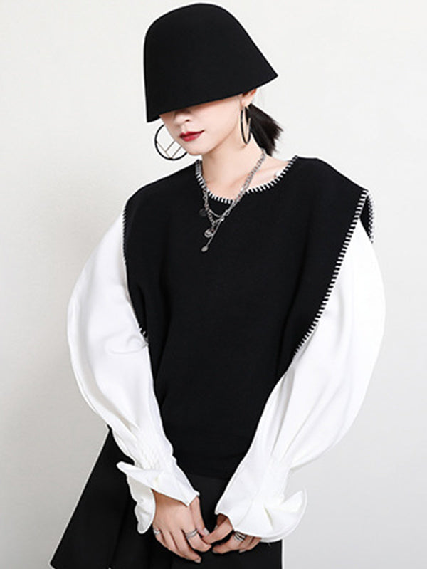 flowersverse Urban Black&Apricot Knitting Vest