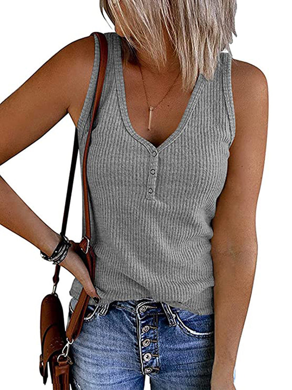 flowersverse Pleated Solid Color Skinny Sleeveless V-Neck Vest Top