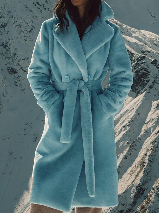 flowersverse Original Creation Long Sleeves Loose Keep Warm Solid Color Notched Collar Coats