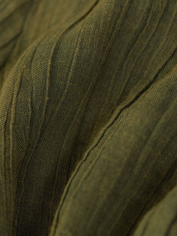 flowersverse Pleated Solid Color Long Sleeves Loose Round-neck Blouses&shirts Tops