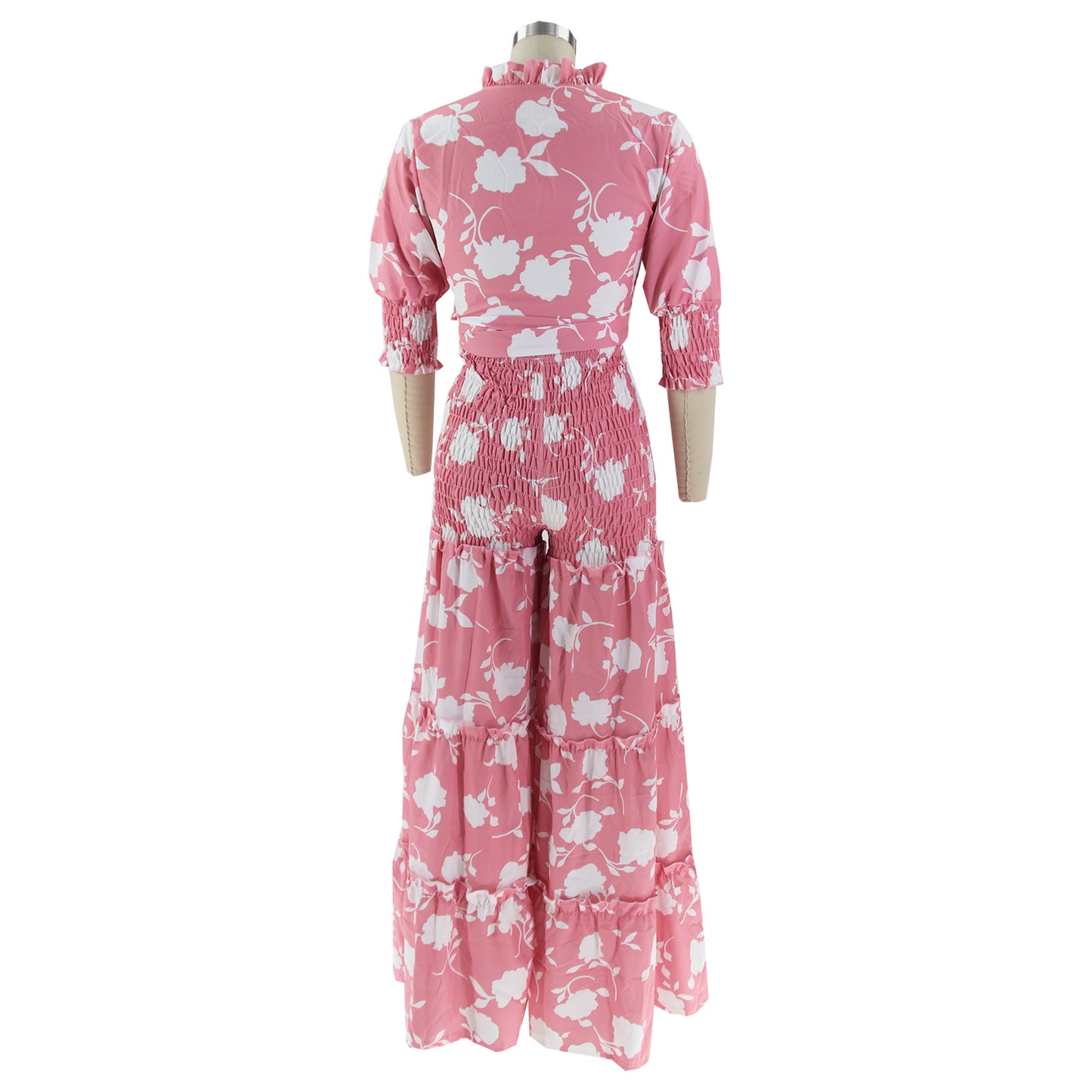 flowersverse Women's Lace-Up Printed Two-Piece Suit Wide Leg Pants Plus Size