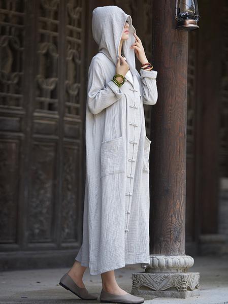 flowersverse National Style Mistarious Linen Cape Coat