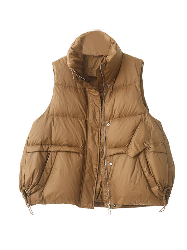 flowersverse Original Creation Loose Sleeveless Solid Color Zipper High-Neck Vest Outerwear