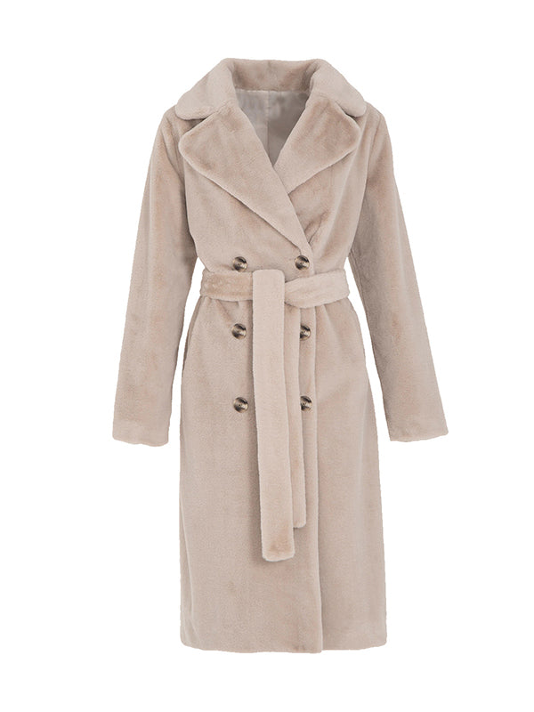 flowersverse Original Creation Long Sleeves Loose Keep Warm Solid Color Notched Collar Coats