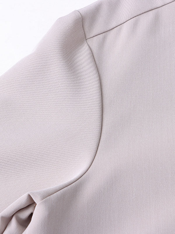 flowersverse Solid Color Flared Sleeves Lapel Blouses&Shirts Tops