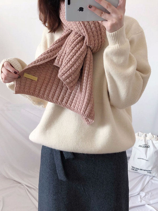 flowersverse Stylish Solid Color Simple Warm Knitted Scarf