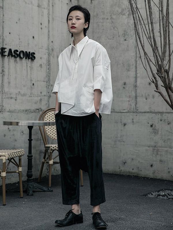 flowersverse Creamy White Cropped Three-Quarter Sleeve Shirt