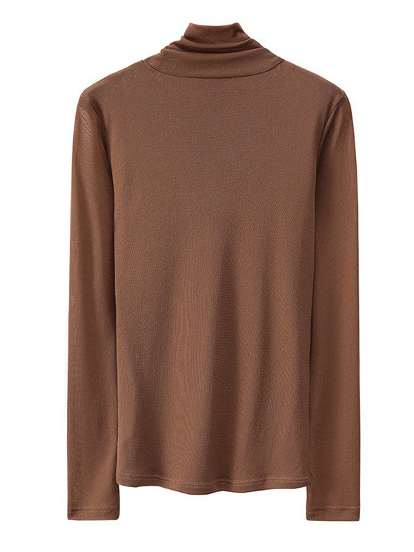 flowersverse 13 Colors High-Neck Solid Color Long Sleeves T-Shirt Top