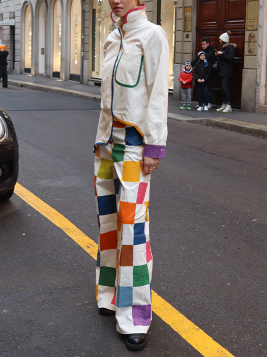 flowersverse Loose Contrast Color Plaid Casual Pants Bottoms