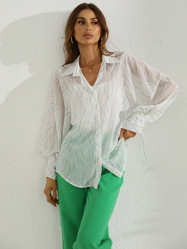flowersverse White Printed Long Sleeve Blouse