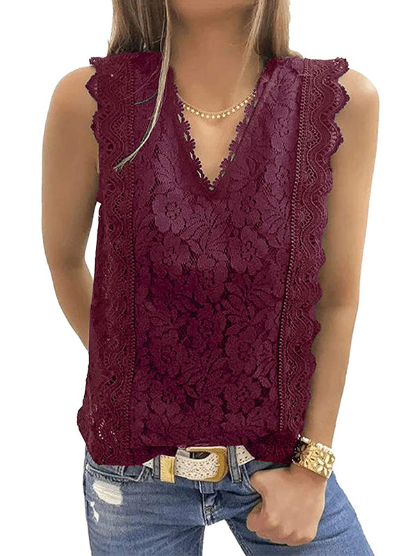 flowersverse Original Lace Embroidered Solid Color Falbala Vest Top