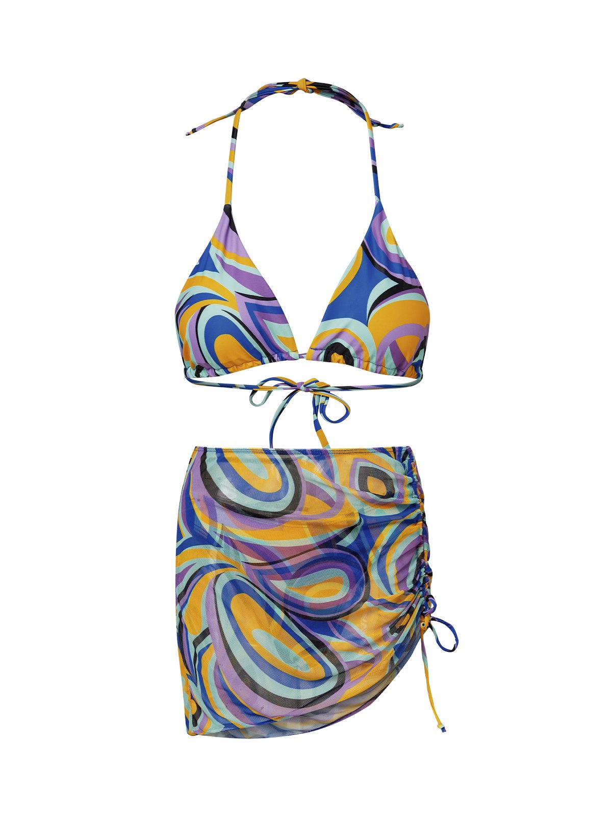 flowersverse Vacation Abstract Printing V Neck Bikinis set Three-Piece Set