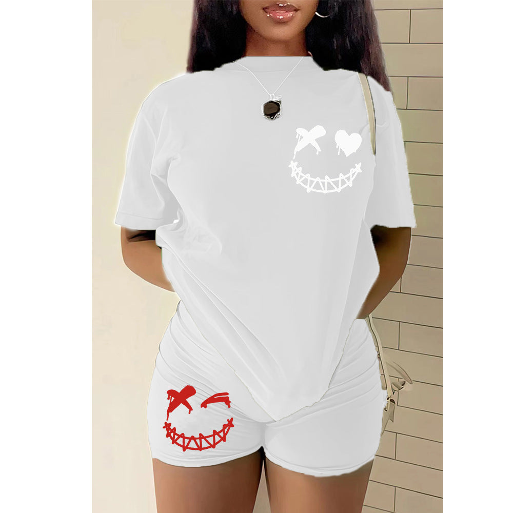 flowersverse Plus Size Women's T-Shirt Shorts Set Tracksuit Two-Piece