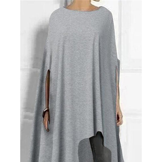flowersverse Women's Casual Dress Shift Dress Loose Dress Plain Asymmetrical Crew Neck Midi Dress Basic Streetwear Outdoor Daily Half Sleeve Loose Fit Gray Spring Summer S M L XL XXL