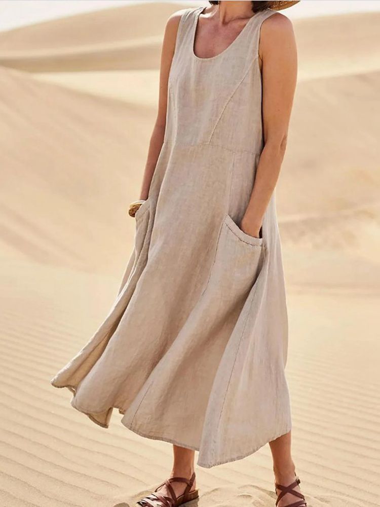 flowersverse Summer Cross-border Comfort And Casual Sleeveless Women's Linen Dress