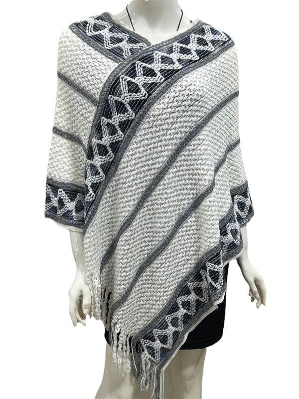flowersverse Asymmetric Tasseled Loose V-Neck Shawl&Cloak Cape