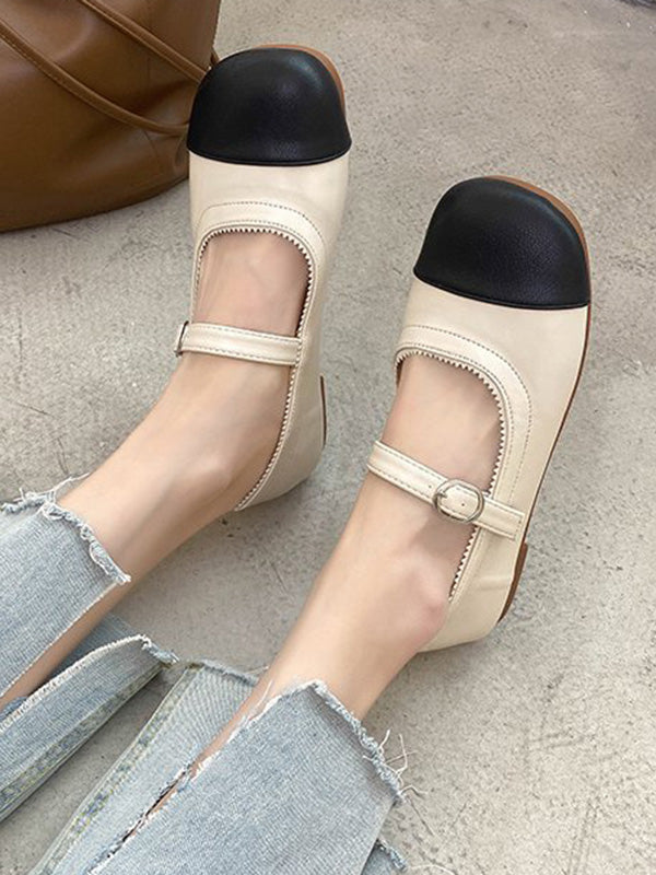flowersverse Leisure Fashion Contrast Color Split-Joint Flat Heel Loafer Shoes