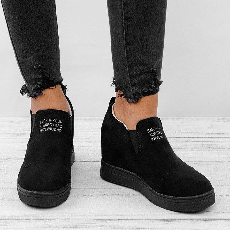 flowersverse Women Faux Suede Wedge heel Sneakers Slip on Breathable Shoes