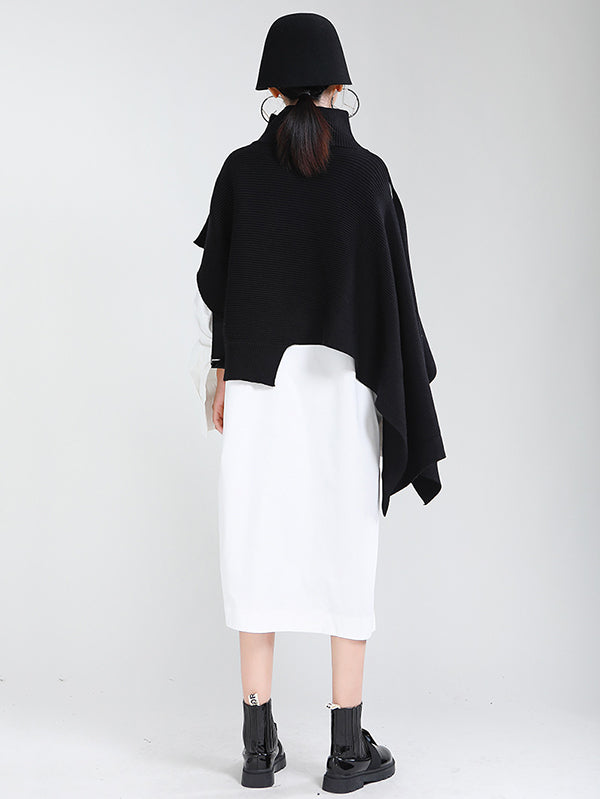 flowersverse Original Solid High-Neck Irregularity Sweater