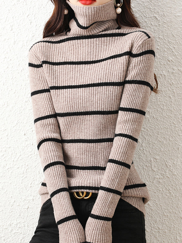 flowersverse Urban Skinny Striped High-Neck Sweater Tops
