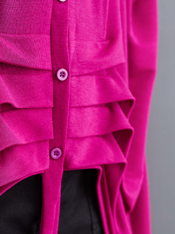 flowersverse Drawstring Solid Color Half Sleeves Irregular Clipping V-Neck Outerwear