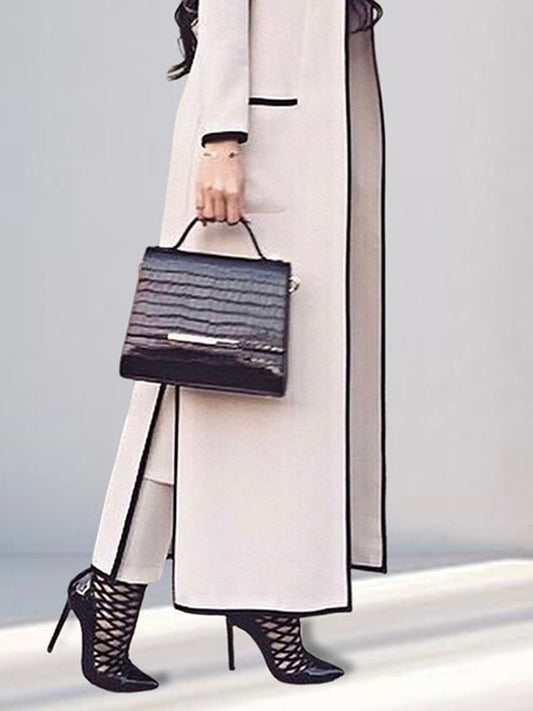 flowersverse Long Sleeves Loose Split-Side Lapel Trench Coats