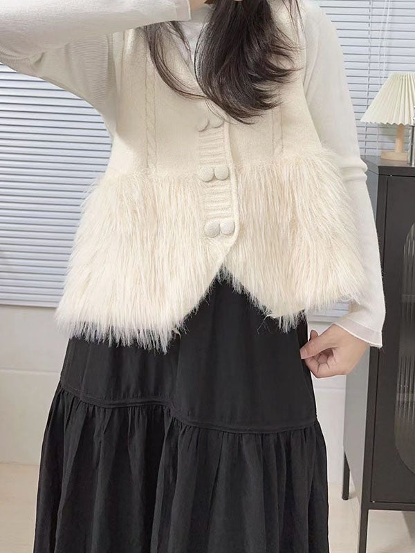 flowersverse Buttoned Solid Color Split-Joint Loose Sleeveless V-Neck Vest Outerwear