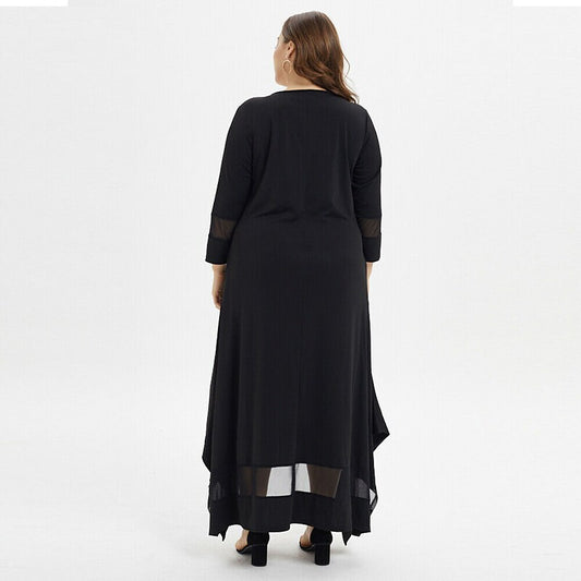 flowersverse Women's Plus Size Holiday Dress Solid Colored Crew Neck Long Sleeve Fall Winter Casual Maxi long Dress Dress