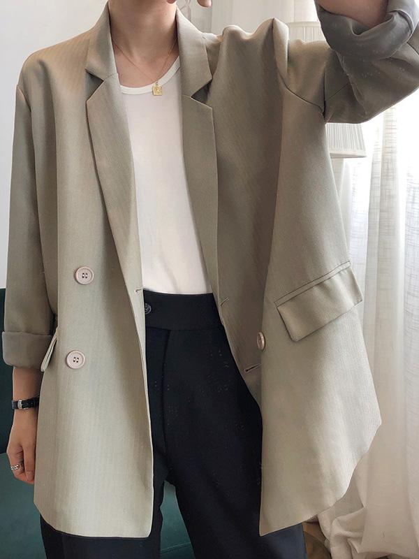 flowersverse Loose Solid Color Casual Blazer Outwear