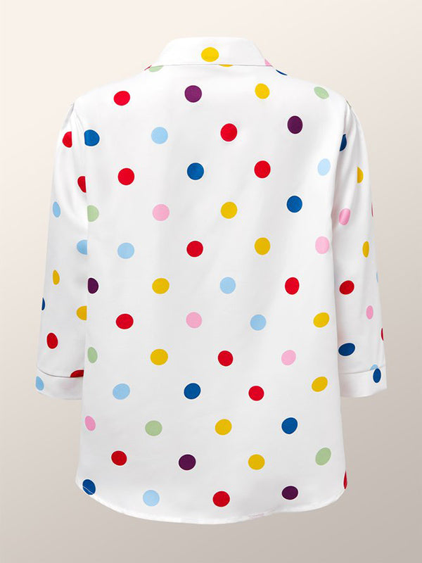flowersverse Three-Quarter Sleeves Polka-Dot Stand Collar Blouses&Shirts Tops