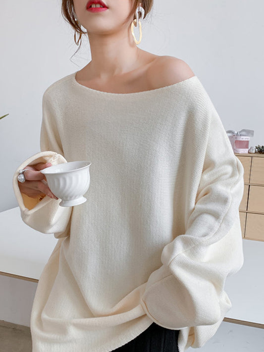 flowersverse Simple Solid Color Round-Neck Sweater