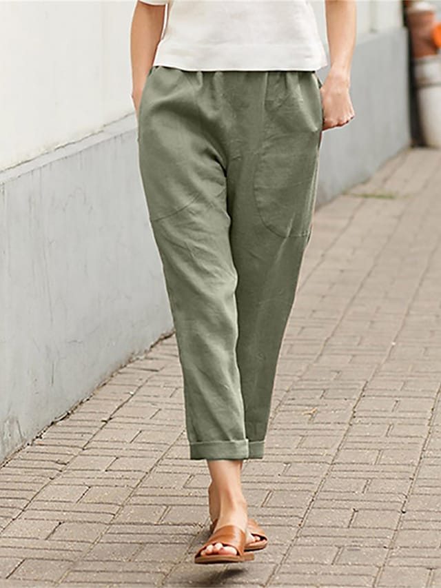 flowersverse Women's Plus Size Loungewear Pants Pure Color Simple Casual Comfort Home Daily Vacation Polyester Breathable Pant Pocket Spring Summer Black White