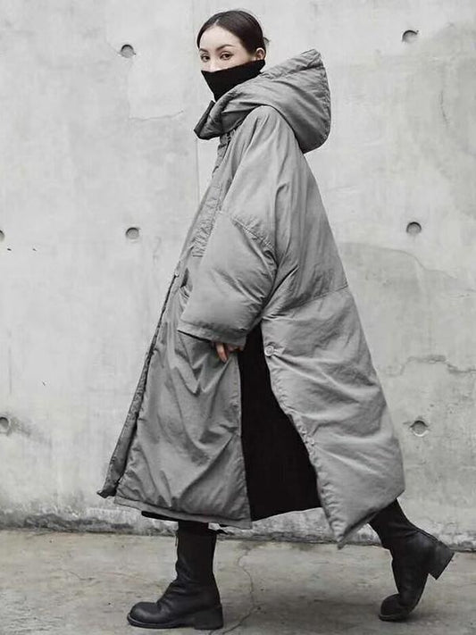 flowersverse Super Loose Quilted Split-side With-hat Outwear Outerwear Long Coat