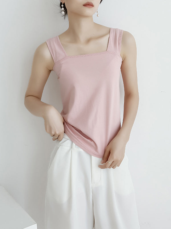flowersverse Casual Simple 6 Colors Square-Neck Sleeveless Vest