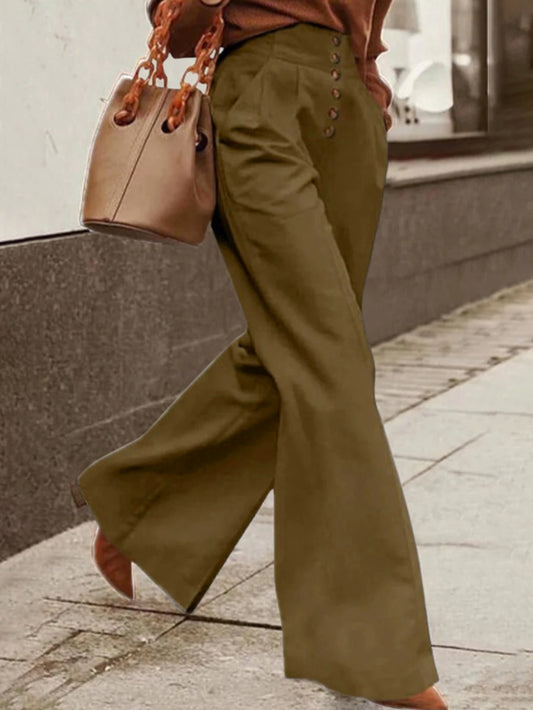 flowersverse Solid Color Loose Wide Leg Casual Pants Bottoms