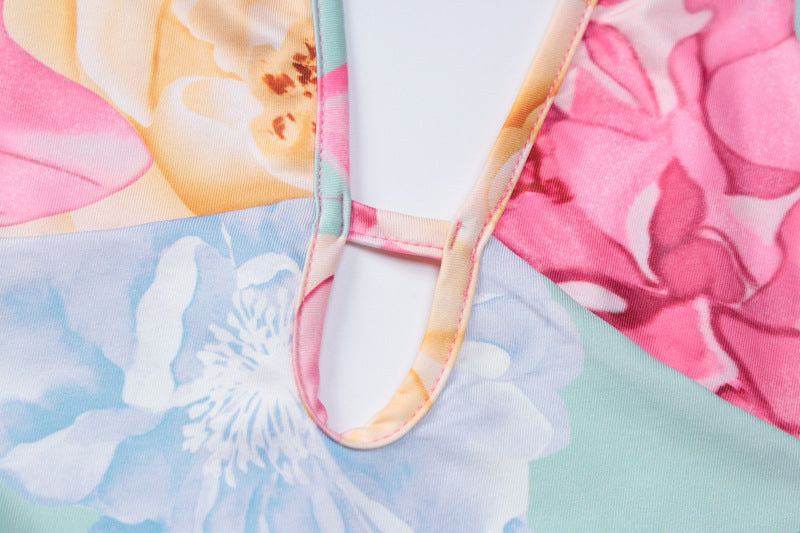 flowersverse Women's Summer Lace-Up Halter Neck Sexy Low Back Print Bodycon Dress Women